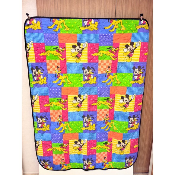 Disney Other - Vintage Disney Mickey Mouse Pluto Quilt Baby Blanket Multi Color Patchwork
